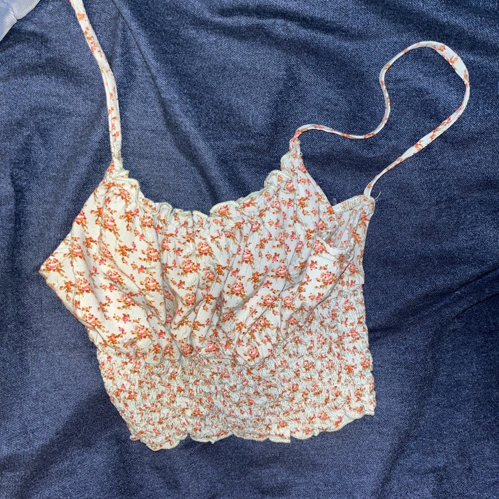 blue tank top with flowers